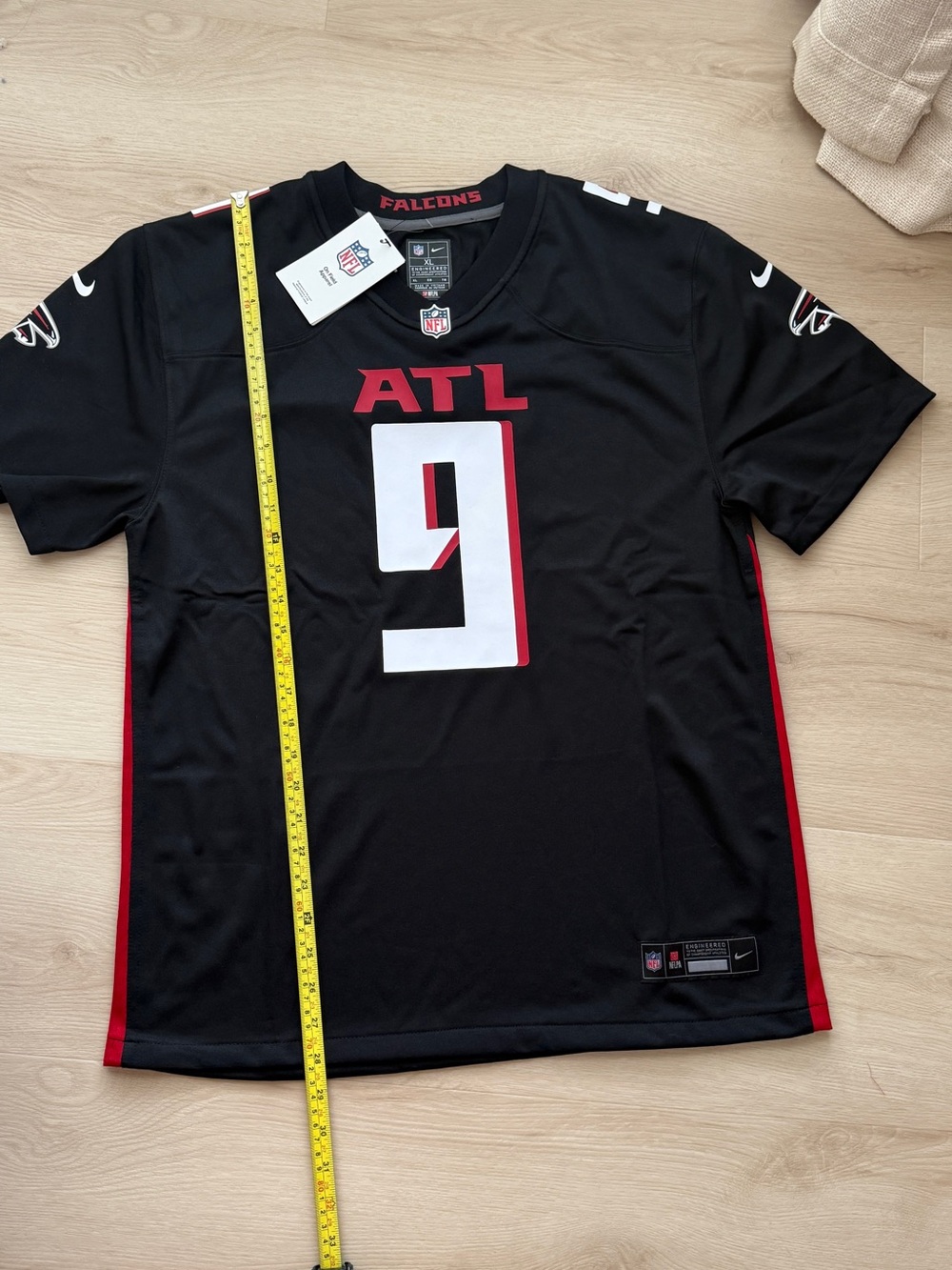 Falcons Atlanta Nike Black  #9 Jersey with Red and White Accents